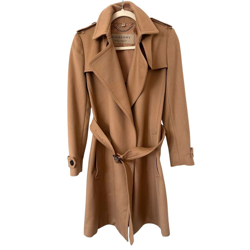 BURBERRY Wool Cashmere Trench Coat Camel Sz 4 - Picture 2 of 6